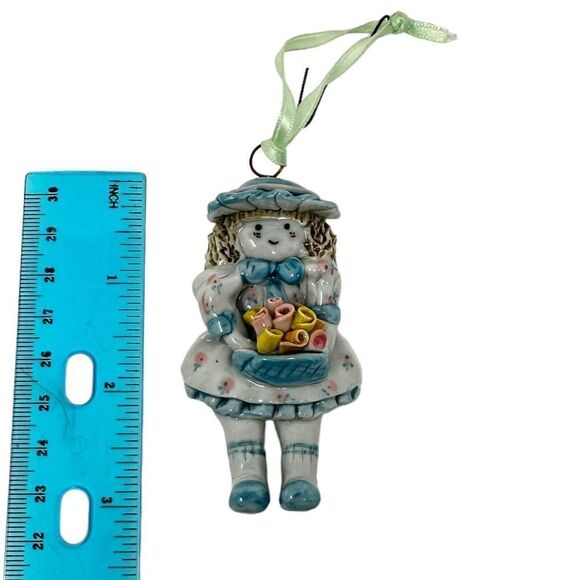 Small Victorian Girl Holding Roses Flowers Christmas Tree Ornament Ceramic 3” - Picture 2 of 2